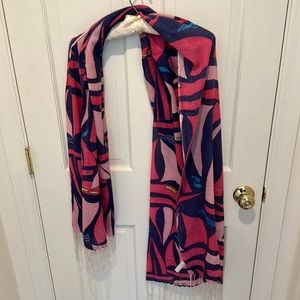 Lilly Pulitzer silk/cashmere murfee scarf pink and blue sailboat/nautical motif